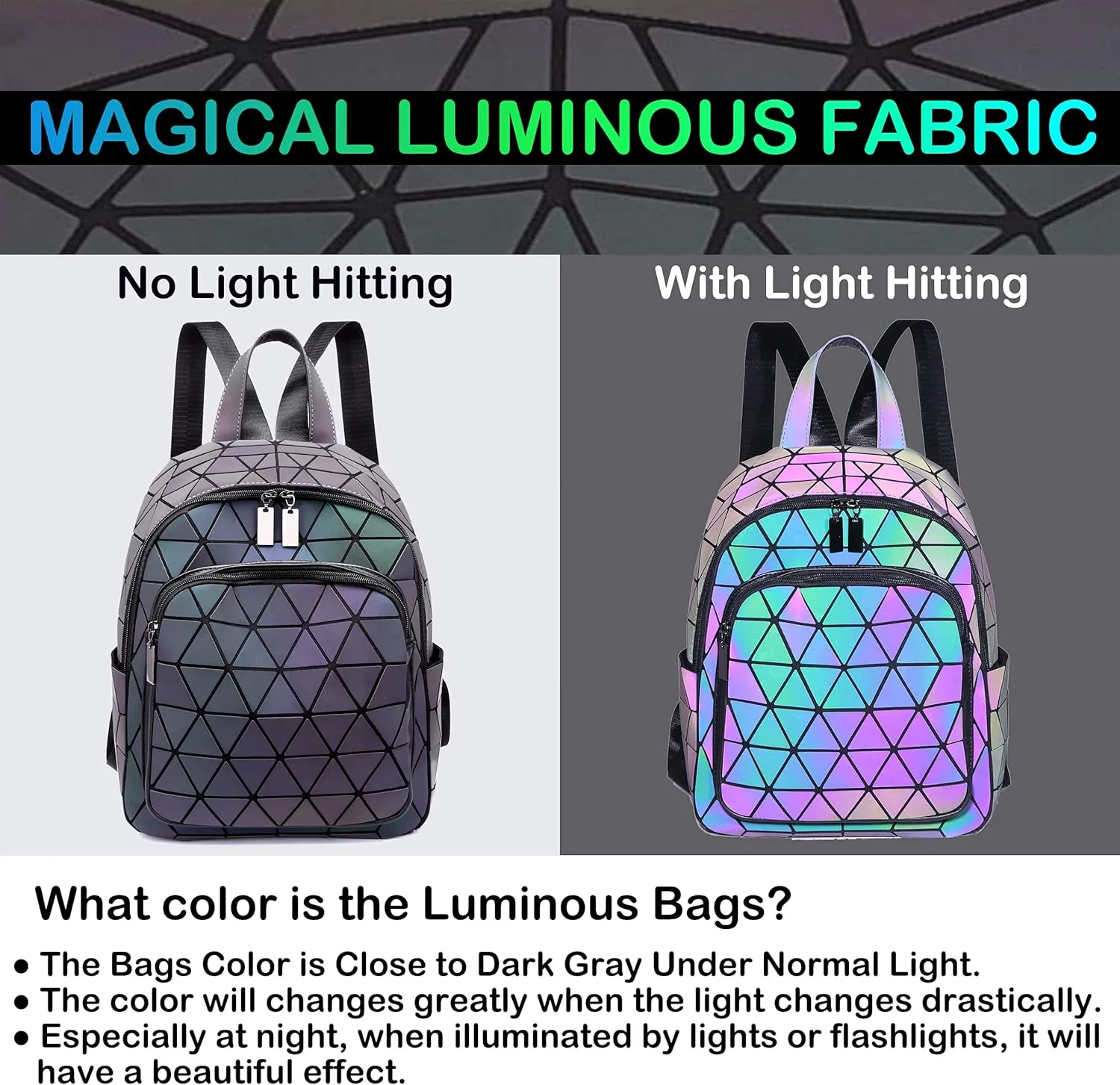 Luminous Geometric Backpacks Women Purses and Handbags Holographic Reflective Bags Iridescent Backpack A3