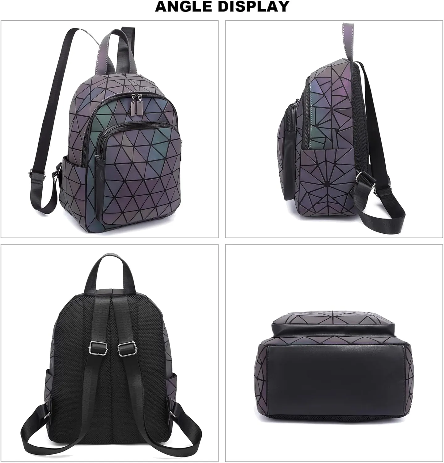 Luminous Geometric Backpacks Women Purses and Handbags Holographic Reflective Bags Iridescent Backpack A3