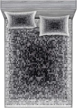 Lunarable Modern Art Fitted Sheet & Pillow Sham Set, Digital Futuristic Pixel Tech-Art with Dots Spots Artificial Abstract Pattern, Decorative Printed 3 Piece Bedding Decor Set, Full, Grey Black