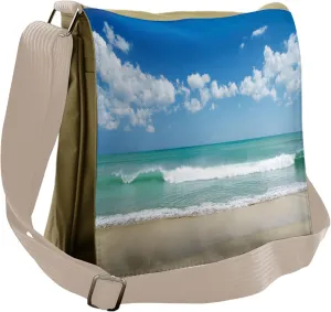 Lunarable Modern Messenger Bag, Sandy Beach Island Ocean, Unisex Cross-body