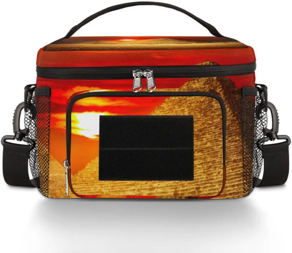 Lunch Bag for Women & Men,With Side Pockets And Shoulder Strap,Food Handbags Case High Capacity for Work Picnic or Travel-Egypt Pyramids