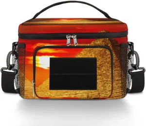 Lunch Bag for Women & Men,With Side Pockets And Shoulder Strap,Food Handbags Case High Capacity for Work Picnic or Travel-Egypt Pyramids