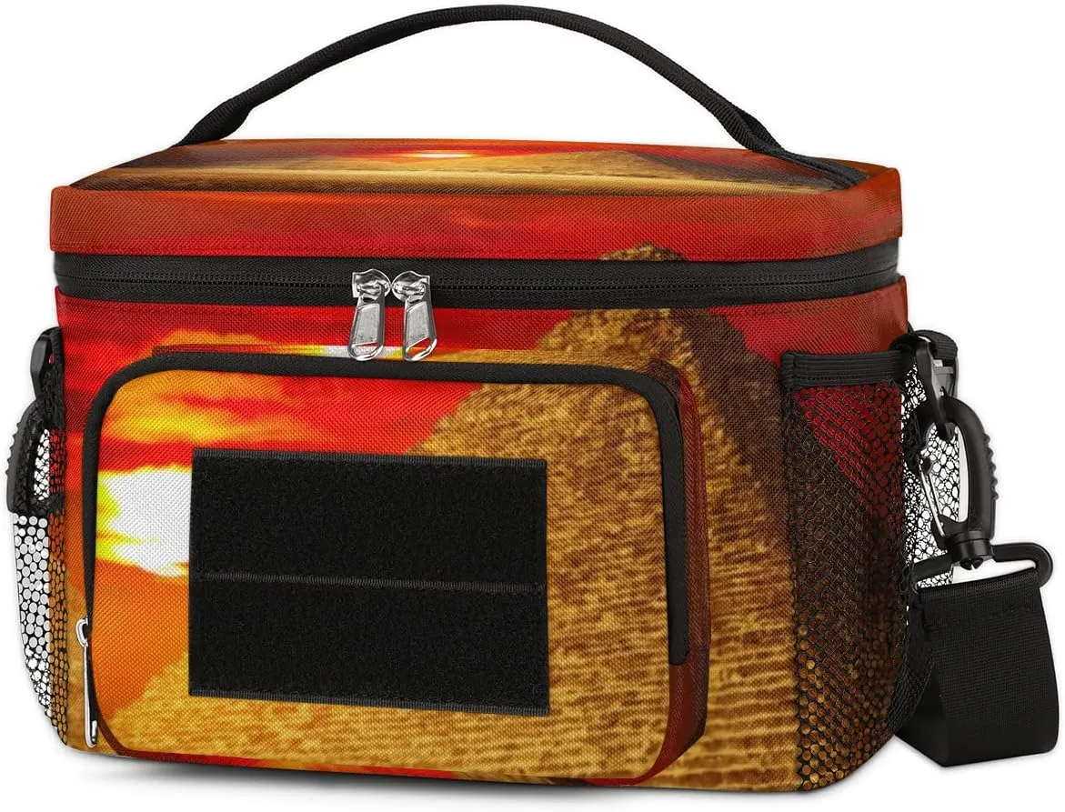 Lunch Bag for Women & Men,With Side Pockets And Shoulder Strap,Food Handbags Case High Capacity for Work Picnic or Travel-Egypt Pyramids