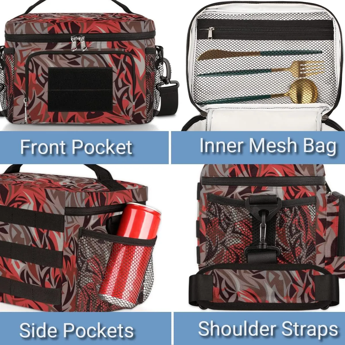 Lunch Bag Women Lunch Box,With adjustable straps and side pockets,Reusable Insulated Lunch Tote Bags for Work Picnic or Travel-Animation Texture Art Abstract Pattern