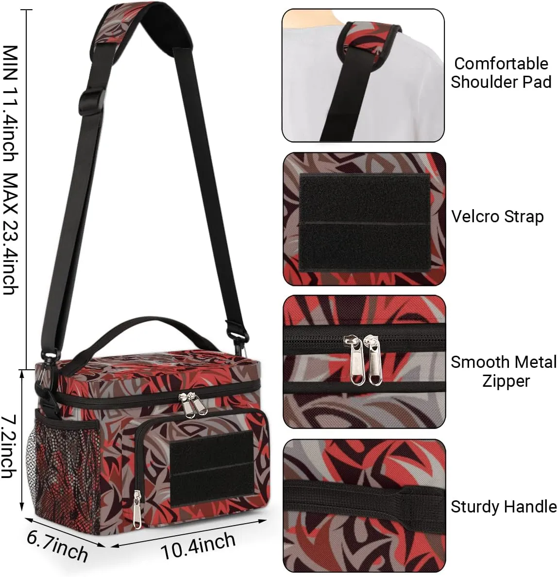 Lunch Bag Women Lunch Box,With adjustable straps and side pockets,Reusable Insulated Lunch Tote Bags for Work Picnic or Travel-Animation Texture Art Abstract Pattern