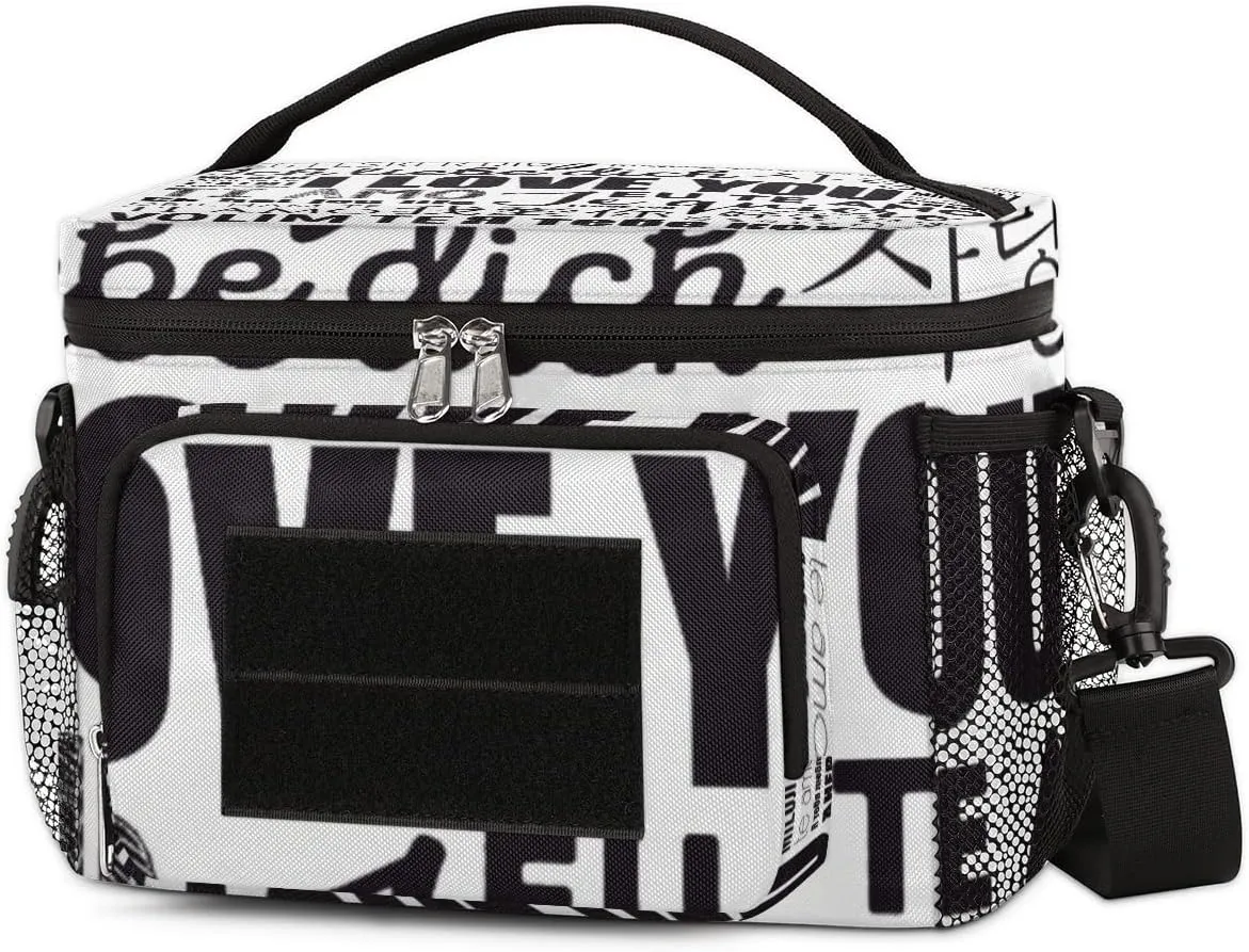 Lunch Bag Women,With Side Pockets And Shoulder Strap,Portable Leakproof Cooler Bags for Work/School/Picnic/Travel-i Love You In Many Languages