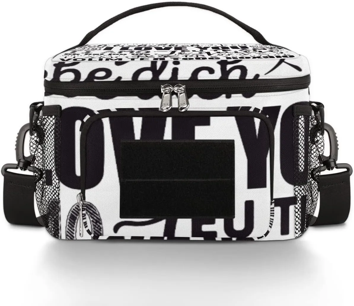 Lunch Bag Women,With Side Pockets And Shoulder Strap,Portable Leakproof Cooler Bags for Work/School/Picnic/Travel-i Love You In Many Languages