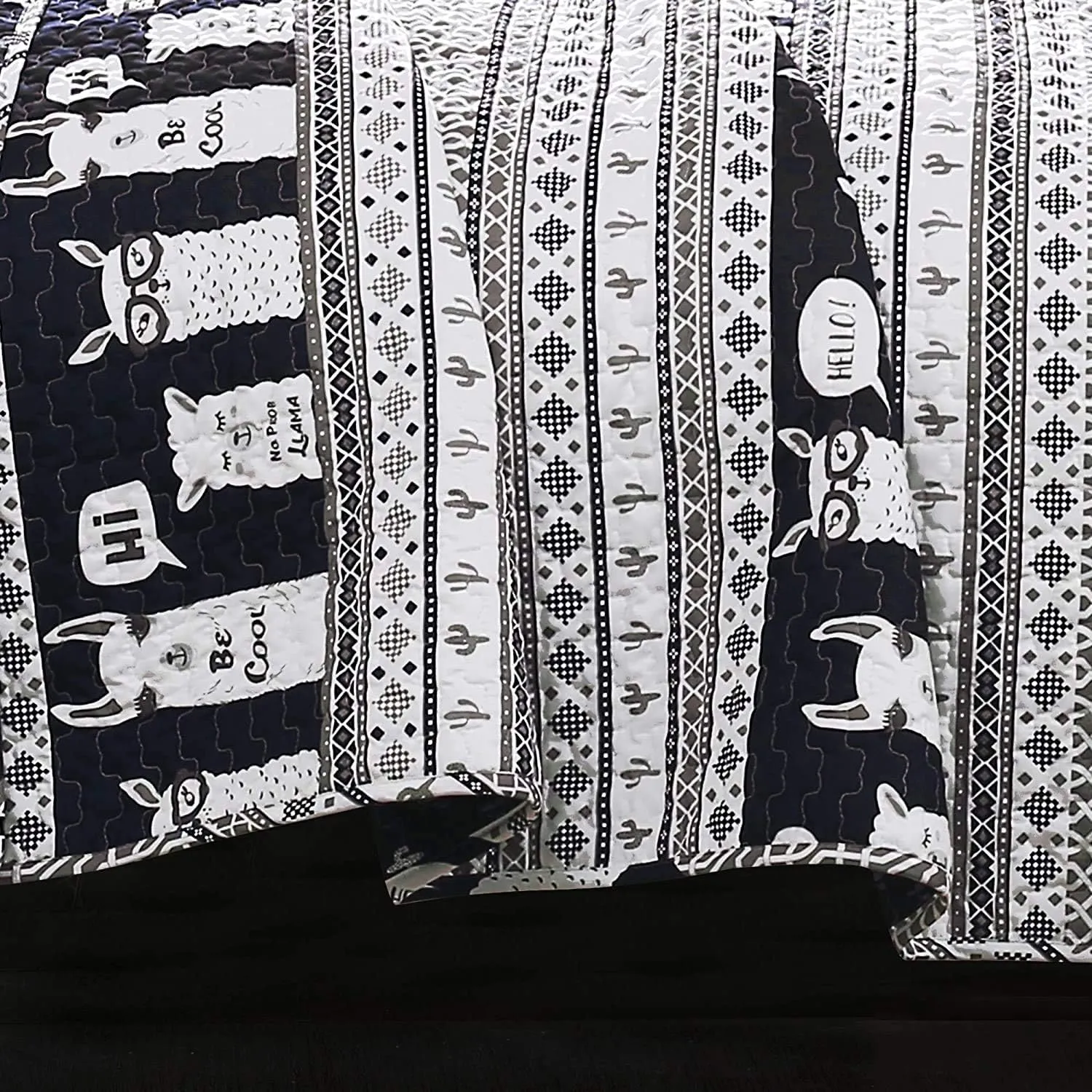 Lush Decor Navy Llama Striped 5-Piece Quilt Bed Set, Full/Queen