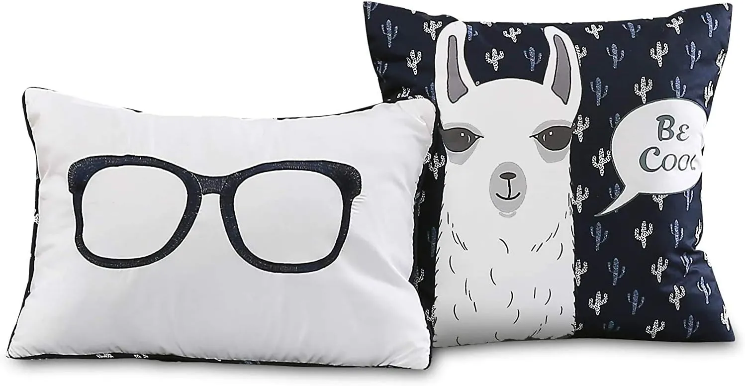 Lush Decor Navy Llama Striped 5-Piece Quilt Bed Set, Full/Queen