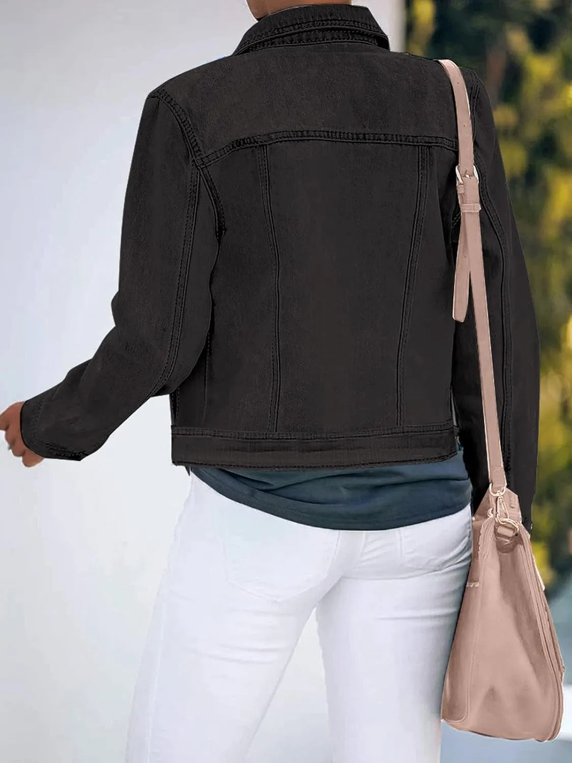 luvamia Women's Basic Button Down Stretch Fitted Long Sleeves Denim Jean Jacket