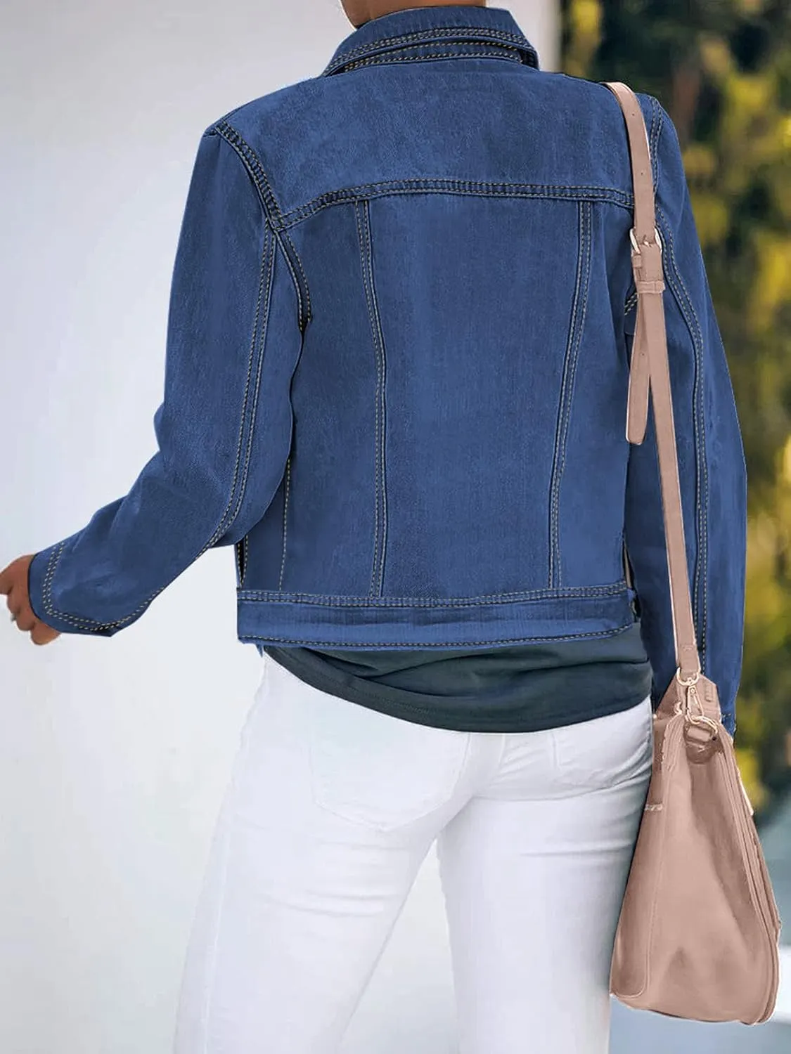 luvamia Women's Basic Button Down Stretch Fitted Long Sleeves Denim Jean Jacket