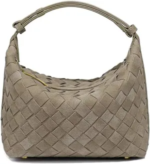 Luxurious Suede Slouch Hobo Bag for Women Woven Leather Shoulder Bags Top-Handle Purses