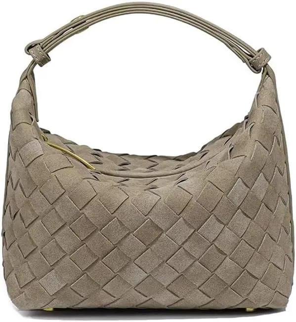 Luxurious Suede Slouch Hobo Bag for Women Woven Leather Shoulder Bags Top-Handle Purses