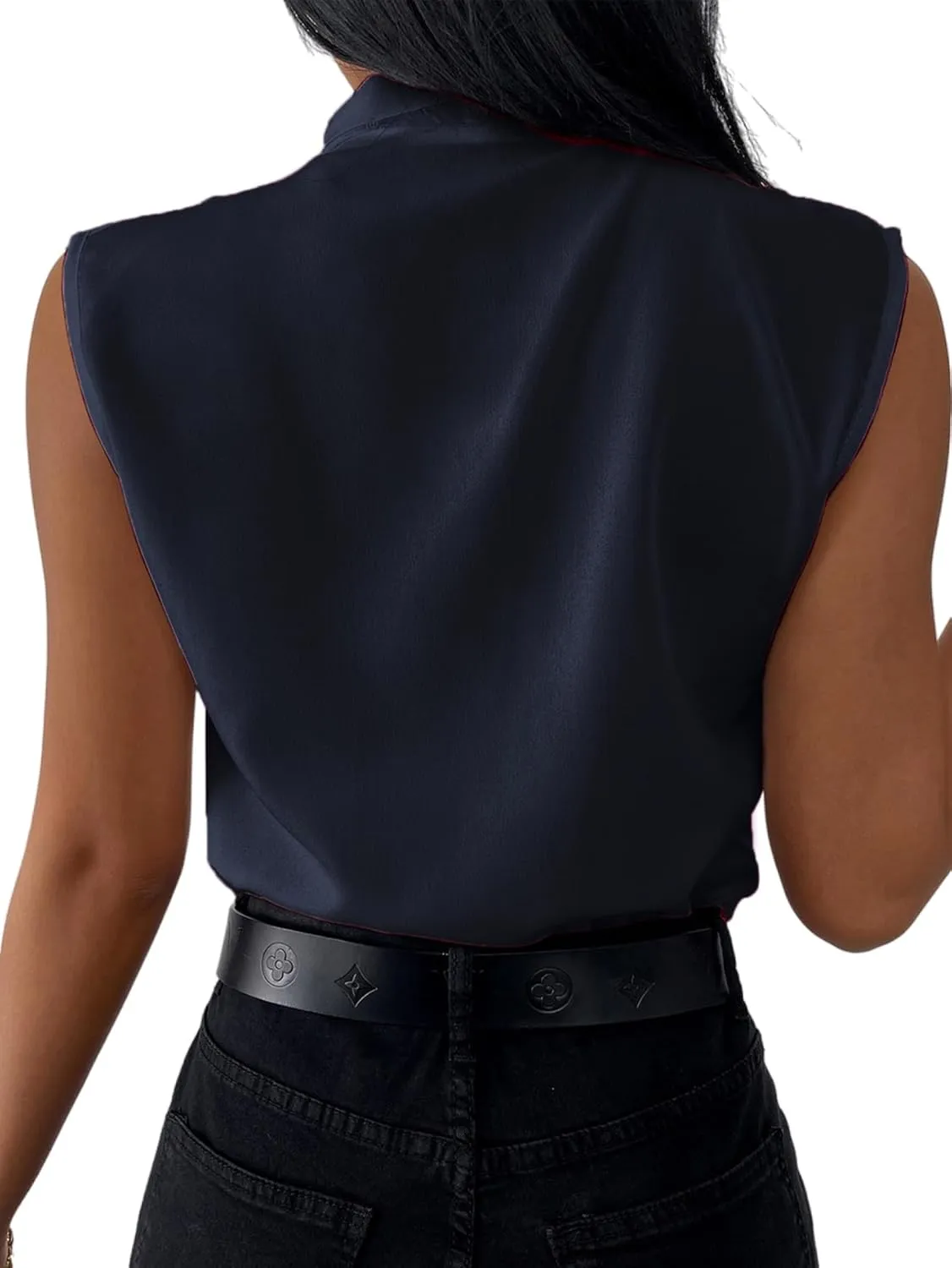 LYANER Women's Elegant V Neck Pleated Sleeveless Blouse Work Shirt Tank Top Solid Baby Blue X-Large