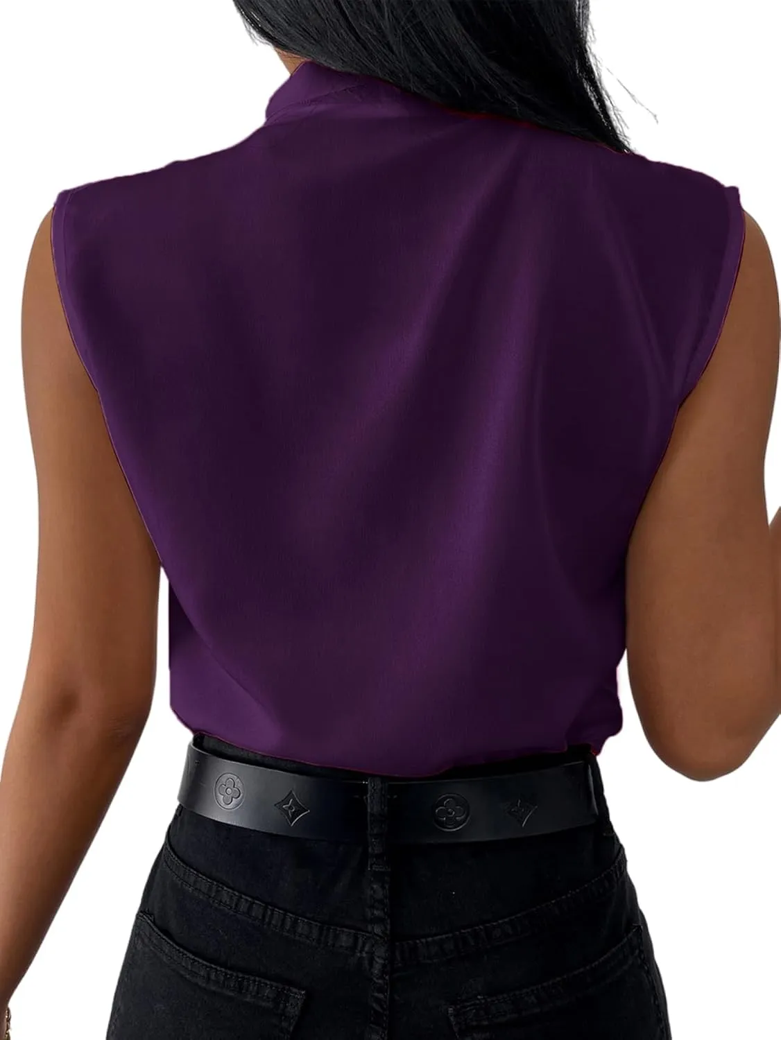 LYANER Women's Elegant V Neck Pleated Sleeveless Blouse Work Shirt Tank Top Solid Baby Blue X-Large