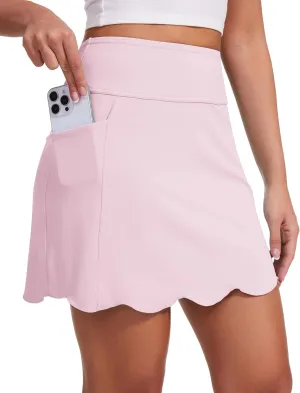 M MOTEEPI Skorts for Woman with Pockets 16" Golf Athletic Skirts Scalloped Hem Tennis Skirt Dressy Casual