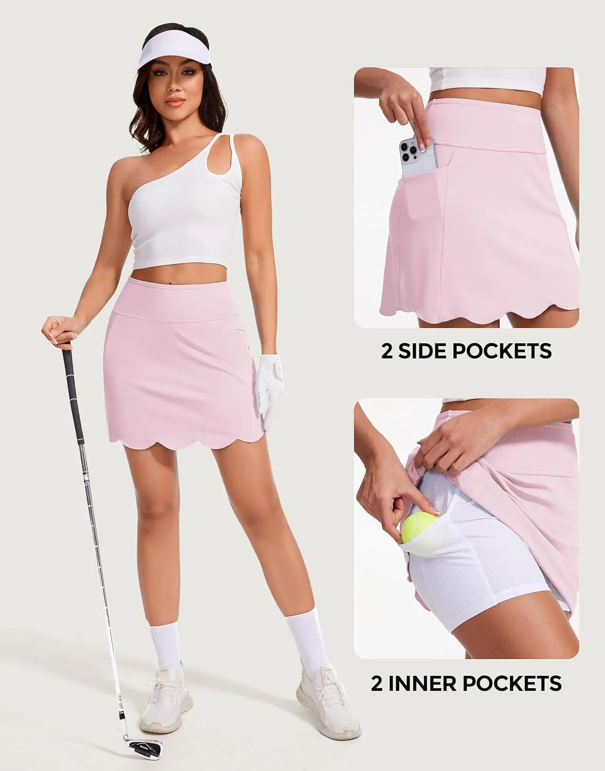 M MOTEEPI Skorts for Woman with Pockets 16" Golf Athletic Skirts Scalloped Hem Tennis Skirt Dressy Casual