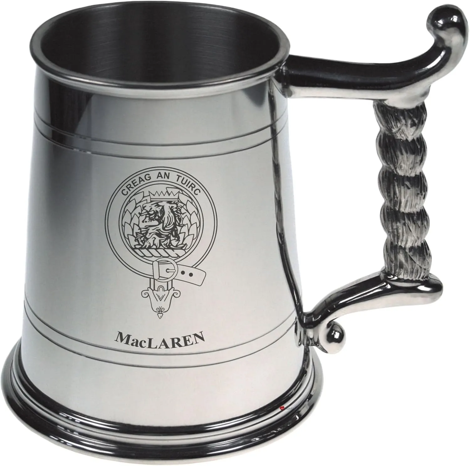MacLaren Crest Tankard with Rope Handle in Polished Pewter 1 Pint Capacity