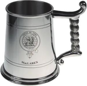 MacLaren Crest Tankard with Rope Handle in Polished Pewter 1 Pint Capacity