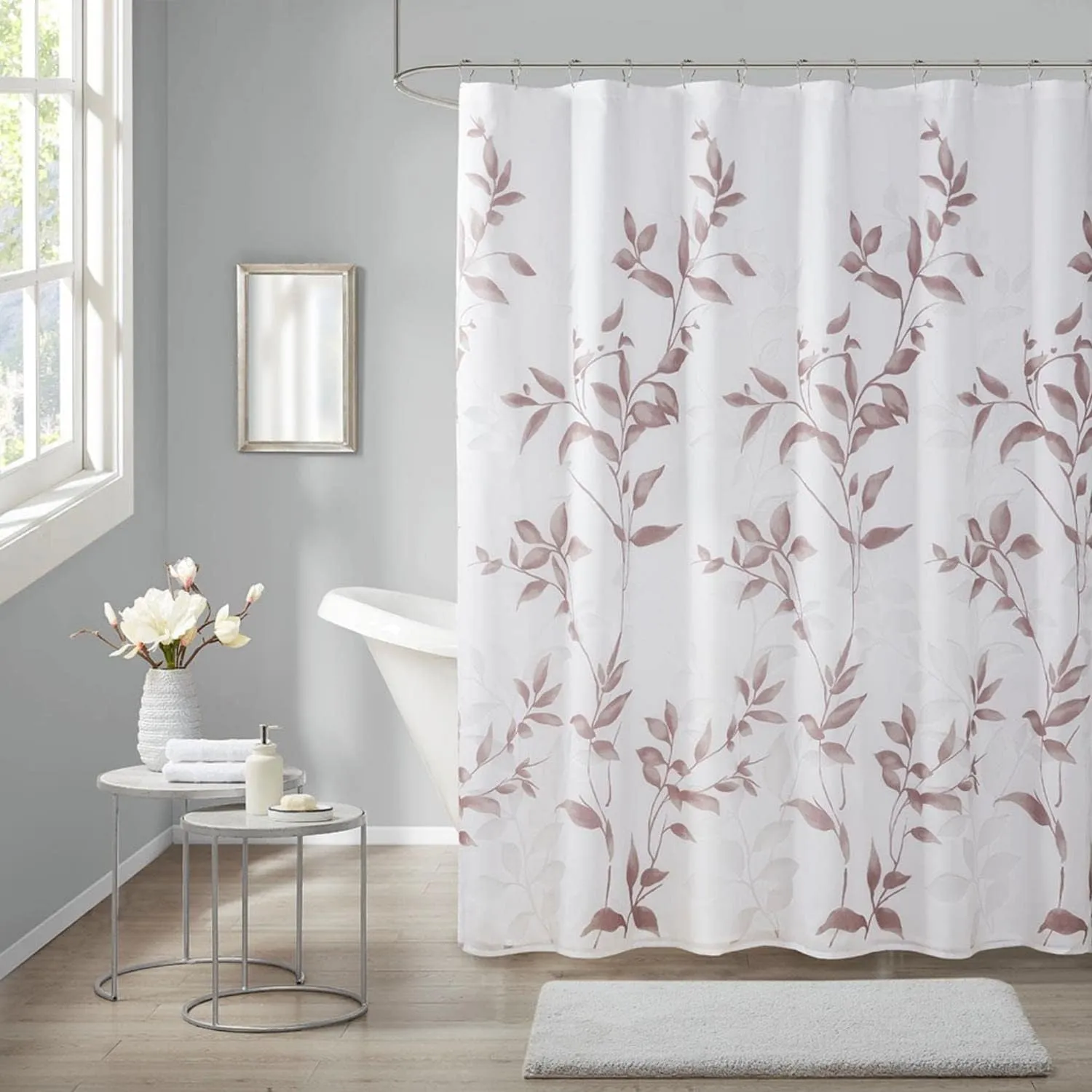 Madison Park Cecily Shower Curtain, Luxurious Botanical Leaf Print, Modern Serene Bathroom Décor, Machine Washable Bath Privacy Screen, 72x72, Mauve
