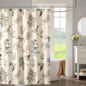 Madison Park Shower Curtain, Bird & Leaf Print, Farmhouse Shower Curtain for Bathroom, Modern Country Bathroom Décor, Machine Washable, Cotton Shower Curtain, Quincy, 72x72" Khaki