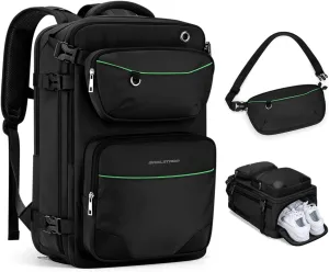 Maelstrom Travel Backpack for Men Women, 35L Carry on Backpack for Traveling on Airplane,with Belt Bag&Shoe Compartment,Waterproof Laptop Backpack fit 17”Laptop-Classic Black, Large