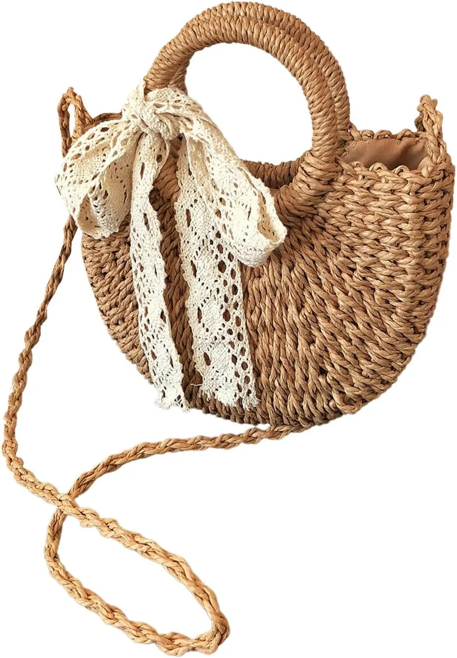 MakeMeChic Women's Bow Knot Double Handle Single Strap Medium Straw Bag Tote Handbags