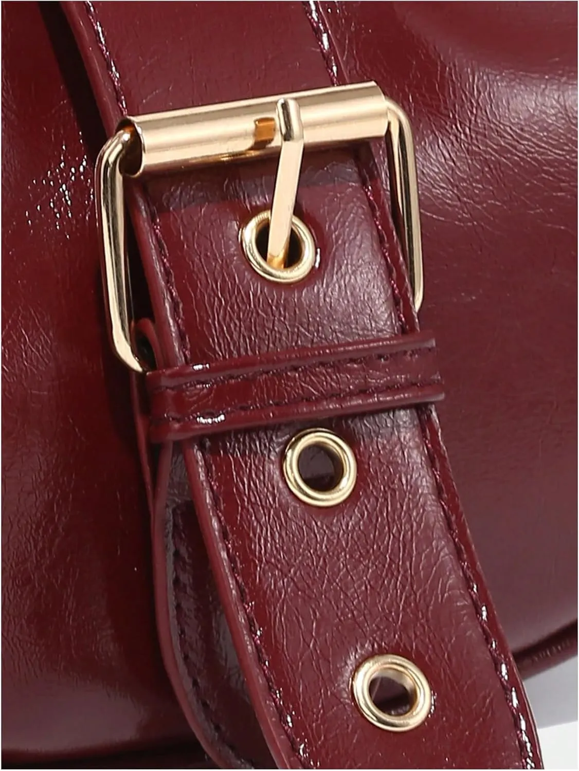 MakeMeChic Women's Buckle Handbag PU Leather Handle Zipper Satchel Mini Crescent Bags