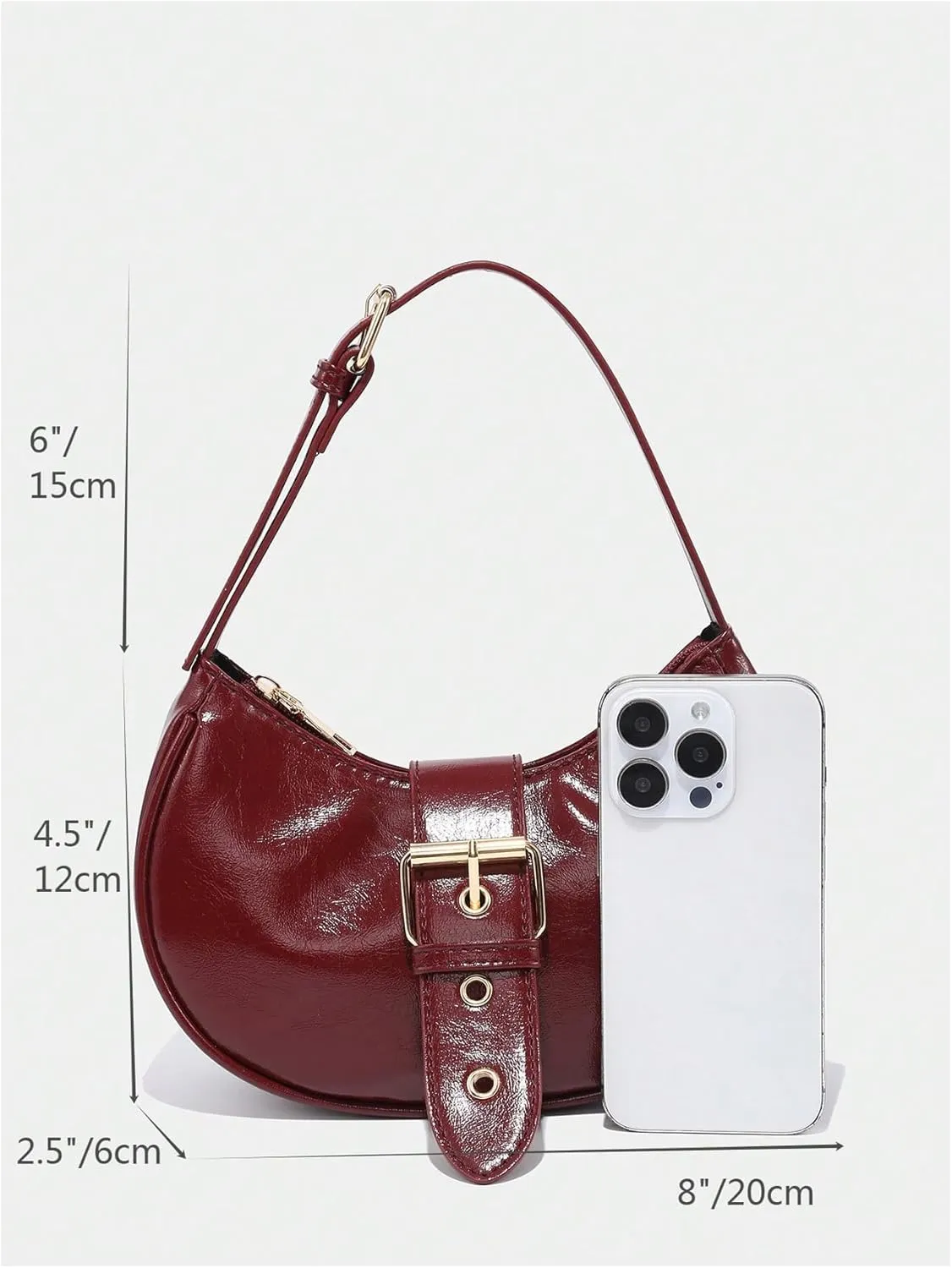 MakeMeChic Women's Buckle Handbag PU Leather Handle Zipper Satchel Mini Crescent Bags