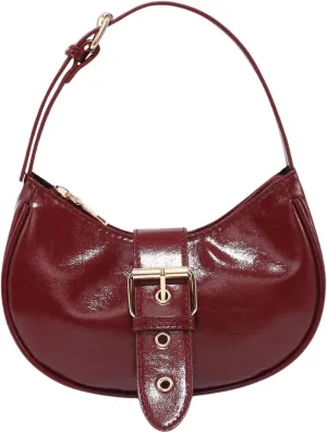 MakeMeChic Women's Buckle Handbag PU Leather Handle Zipper Satchel Mini Crescent Bags