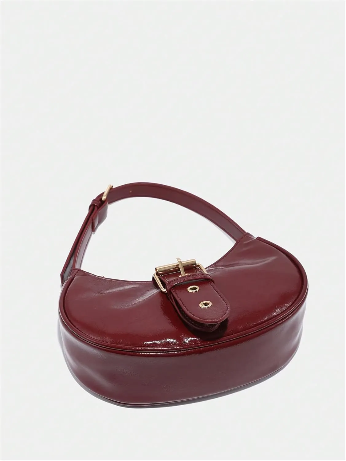 MakeMeChic Women's Buckle Handbag PU Leather Handle Zipper Satchel Mini Crescent Bags