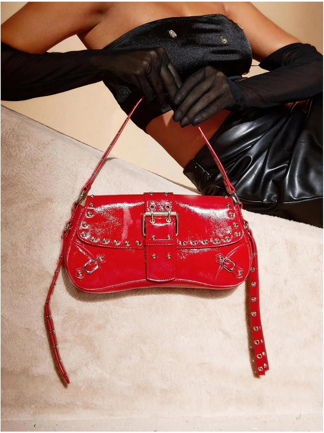 MakeMeChic Women's Shoulder Bags Y2K PU Leather Clutch Small Purse Hobo Bags
