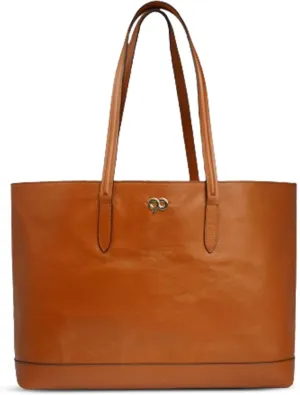 Malti Classic Tan Genuine Leather Tote Bag for Women | Large Shoulder Bag | Handmade Real Leather Handbag with Snap Closure by Dharavi Market