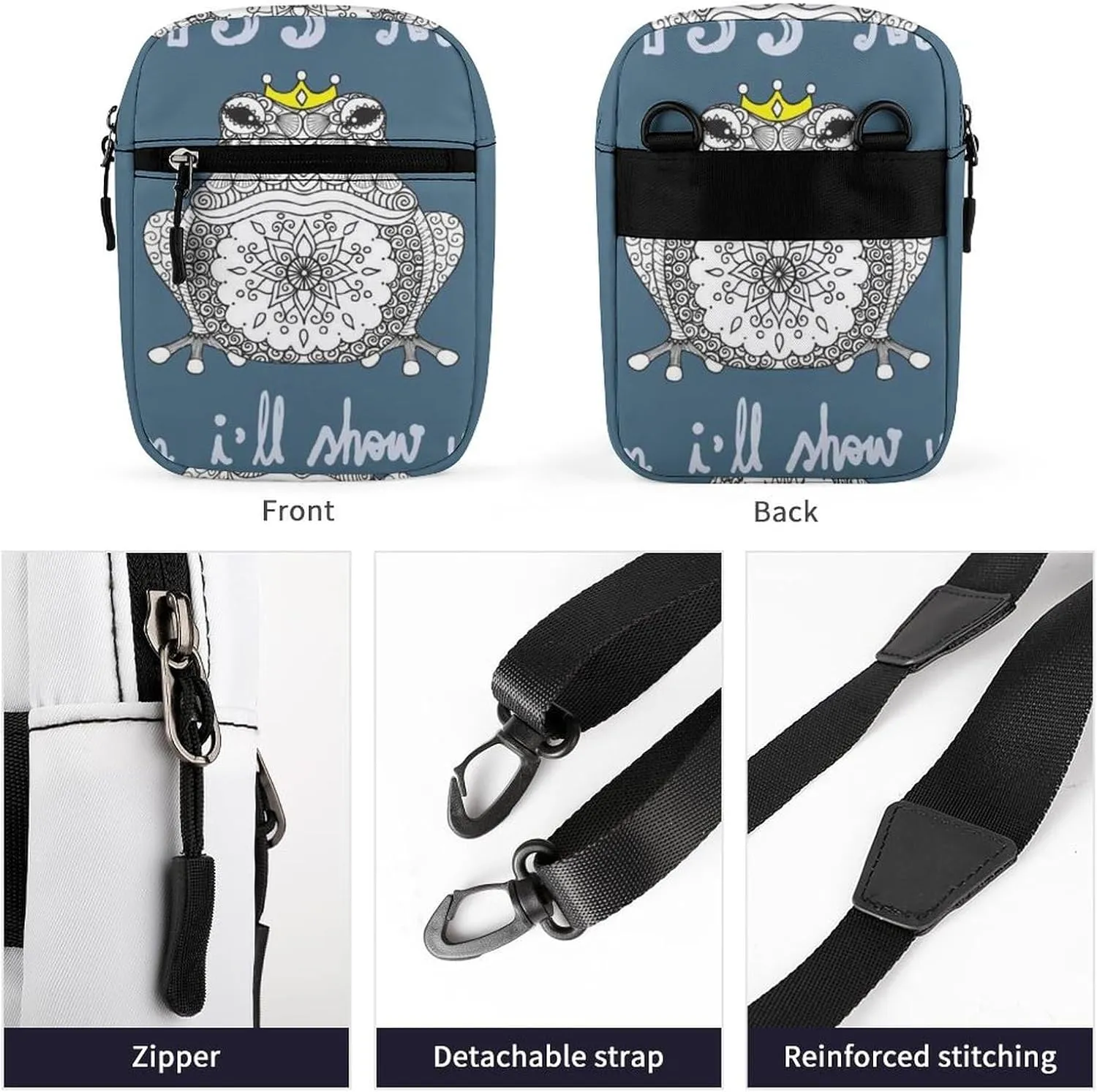 Mandala Art Frog KISS ME THEN I WILL SHOW YOU THE REAL ME Adjustable Fanny Waist Pack Pouch, Waterproof Crossbody Runners Bag Wallet for Gym Hiking Fitness Women Men 6.1 x 2.2 x 7.9 inch