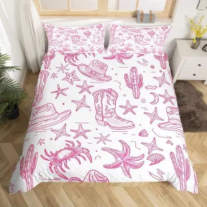 Manfei Cowgirl Boot Bedding Set Coastal Style Starfish Comforter Cover Southwest Cactus Plant Duvet Cover Boys Girls Room Decor Soft Polyester Twin Bedding Collection 2Pcs,No Comforter