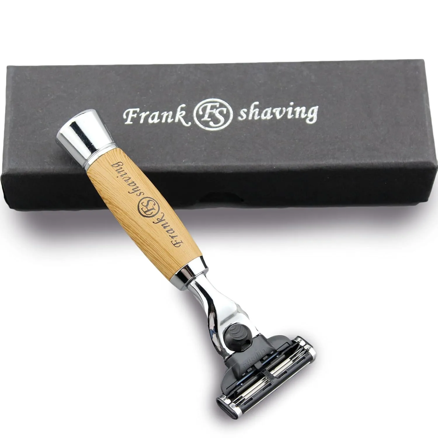 Manual Razor, 3 Blade Razor with Natural Bamboo Handle,Unisex Sustainable Razor Diamond Wood Grain Pattern Handle Shaving Razor