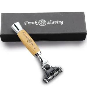 Manual Razor, 3 Blade Razor with Natural Bamboo Handle,Unisex Sustainable Razor Diamond Wood Grain Pattern Handle Shaving Razor