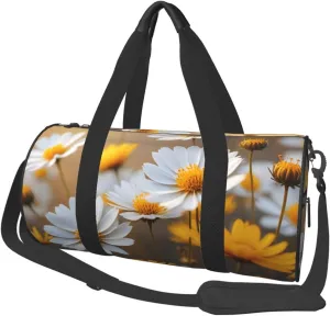 Many Golden Flowers Printed Travel Bag,Round Personal Item Storage bag,Foldie Duffel Bag for Traveling Vacation,Fitness,Sports