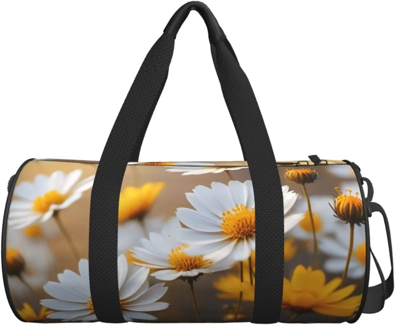 Many Golden Flowers Printed Travel Bag,Round Personal Item Storage bag,Foldie Duffel Bag for Traveling Vacation,Fitness,Sports