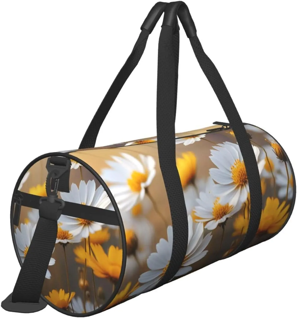 Many Golden Flowers Printed Travel Bag,Round Personal Item Storage bag,Foldie Duffel Bag for Traveling Vacation,Fitness,Sports
