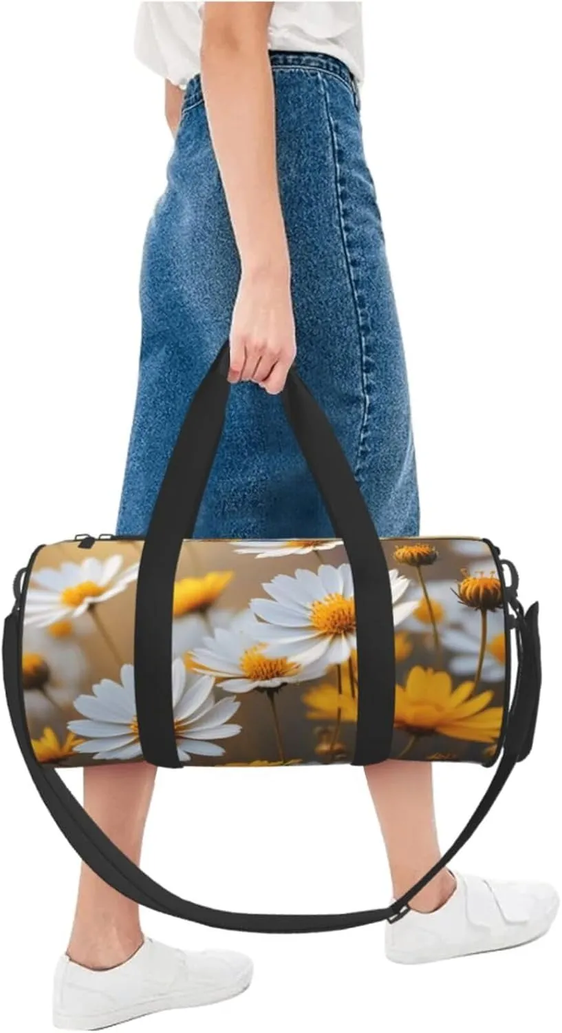 Many Golden Flowers Printed Travel Bag,Round Personal Item Storage bag,Foldie Duffel Bag for Traveling Vacation,Fitness,Sports