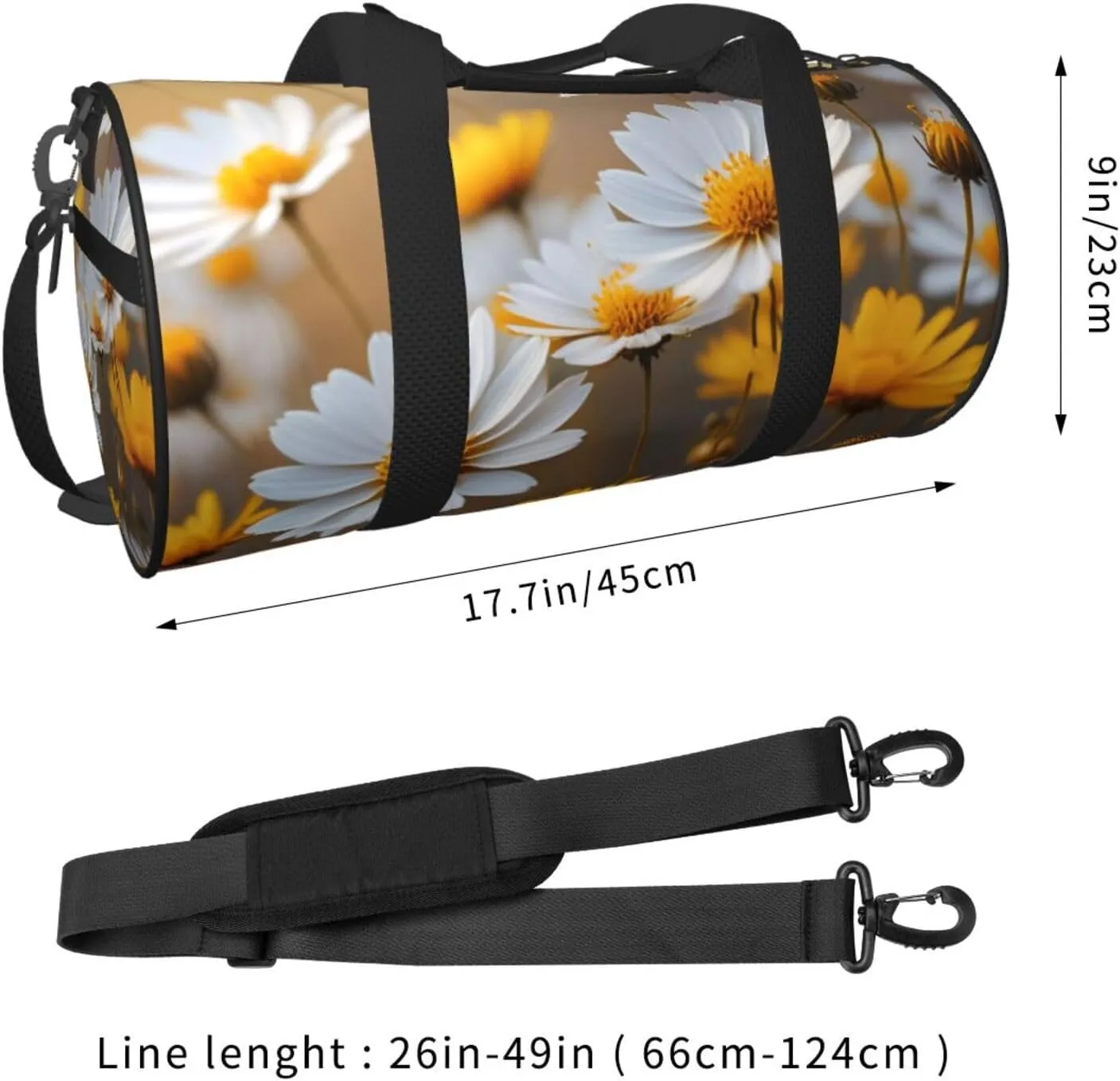 Many Golden Flowers Printed Travel Bag,Round Personal Item Storage bag,Foldie Duffel Bag for Traveling Vacation,Fitness,Sports