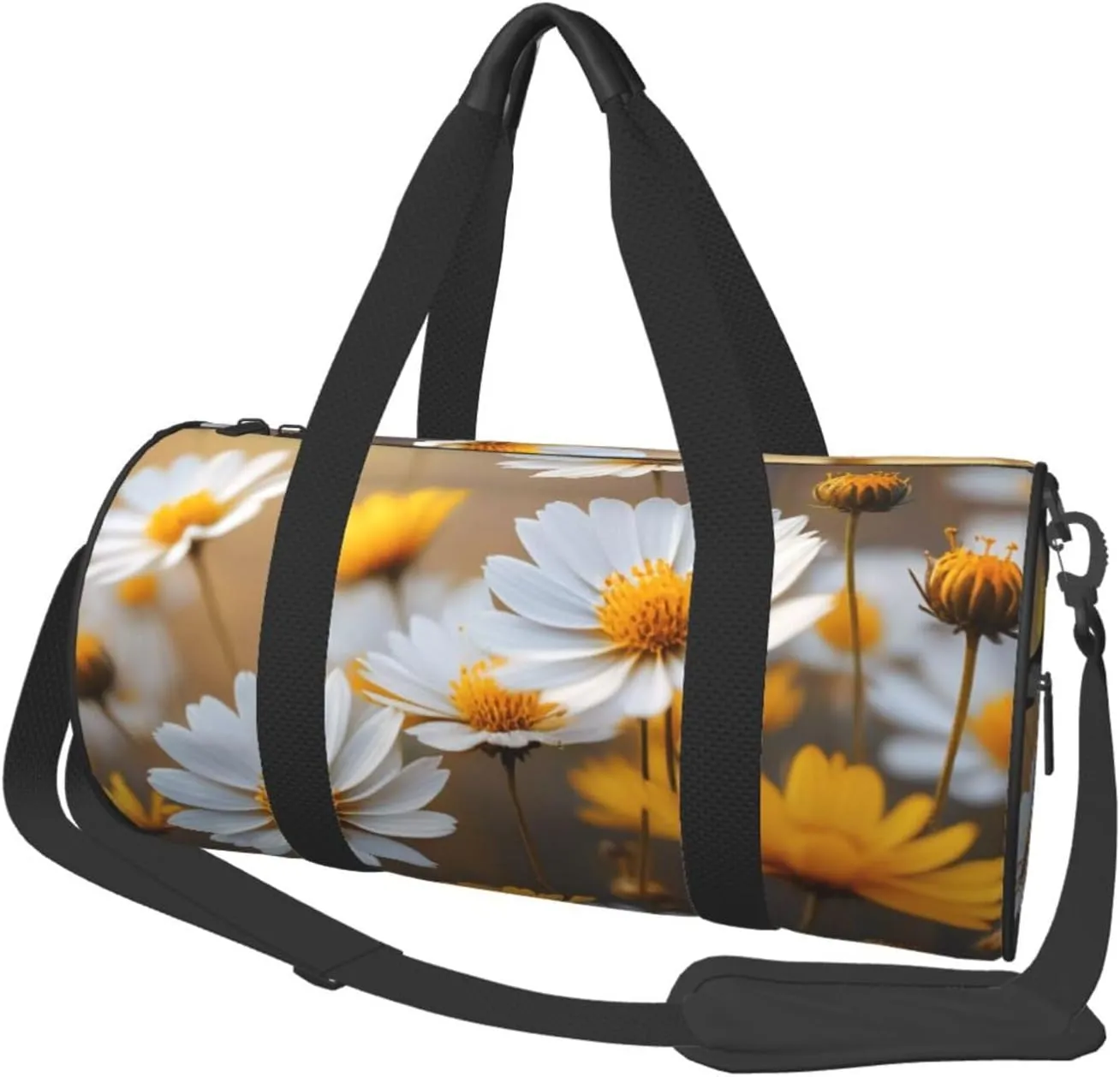 Many Golden Flowers Printed Travel Bag,Round Personal Item Storage bag,Foldie Duffel Bag for Traveling Vacation,Fitness,Sports