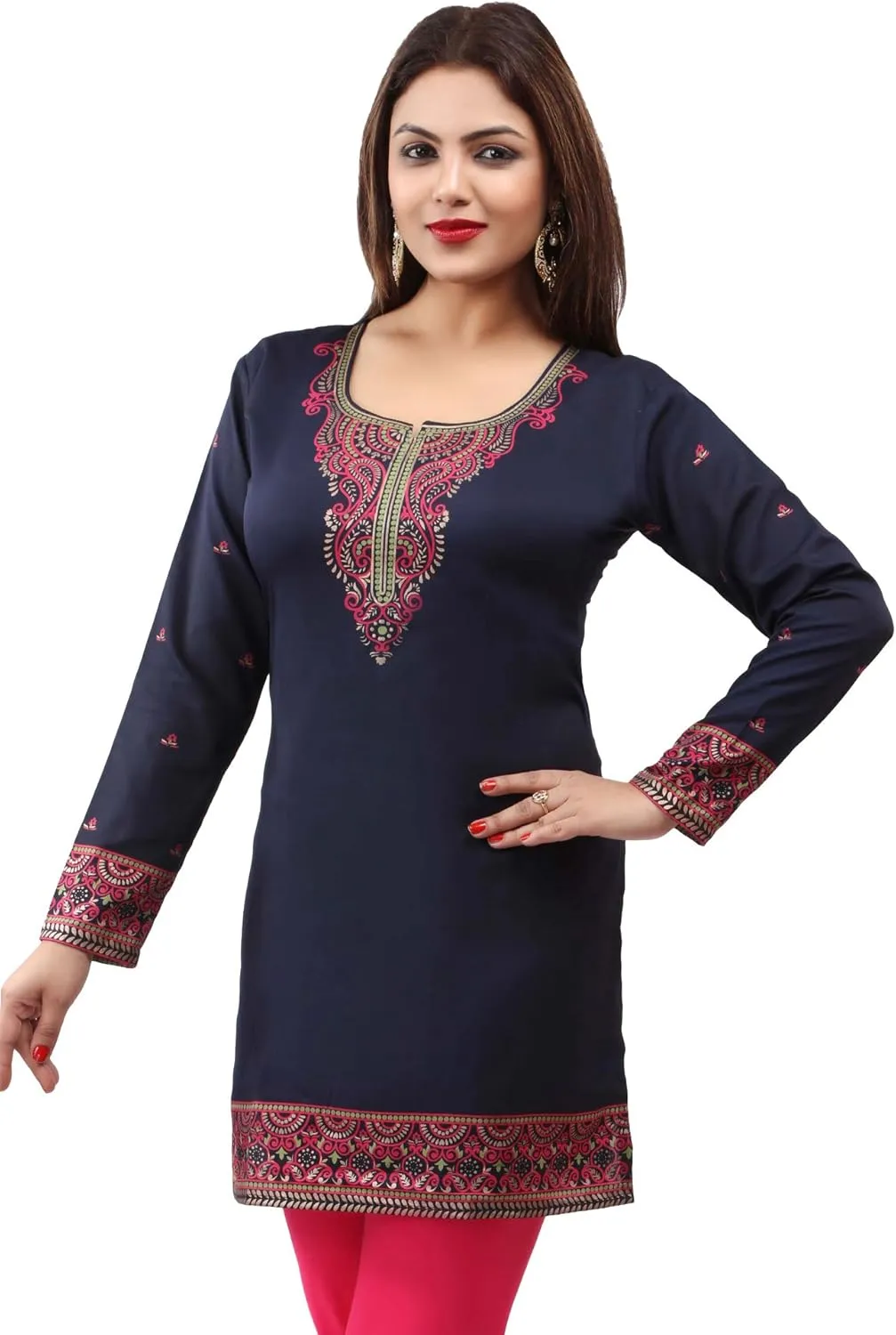 Maple Clothing Women's Short Kurti Printed Indian Tunic Top Kurta Outfit India Clothing