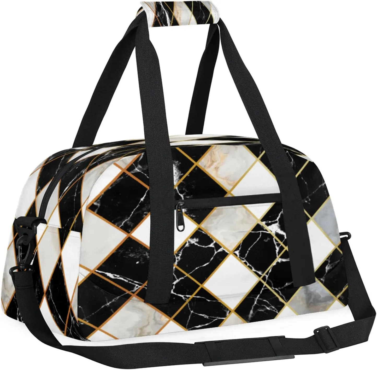 Marble Modern Geometric Small Gym Bag for Women Men, Travel Duffle Bag Workout Dance Tote Bag Carry On Overnight Weekender Bag