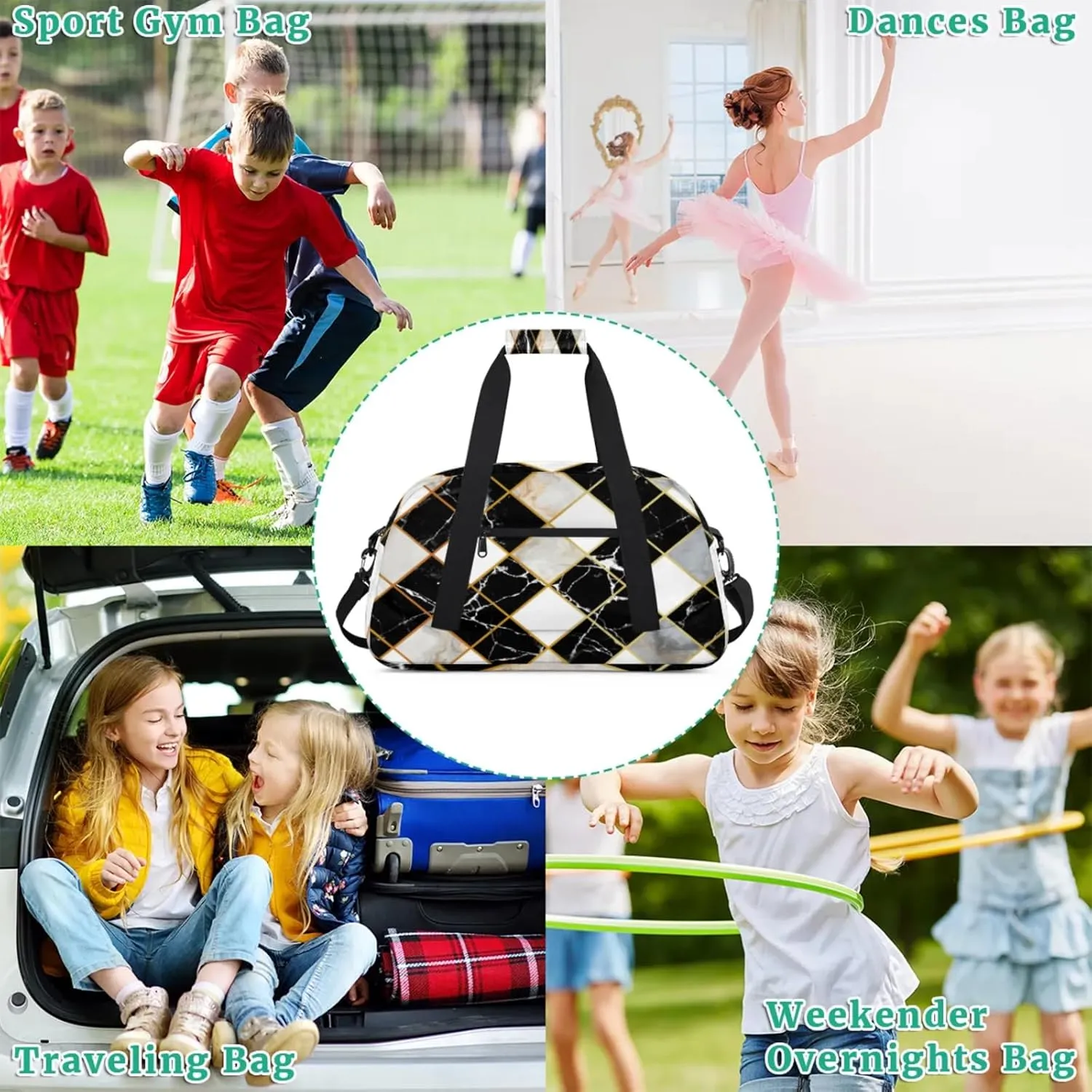 Marble Modern Geometric Small Gym Bag for Women Men, Travel Duffle Bag Workout Dance Tote Bag Carry On Overnight Weekender Bag