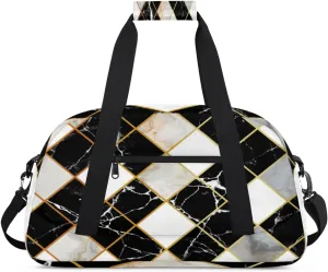 Marble Modern Geometric Small Gym Bag for Women Men, Travel Duffle Bag Workout Dance Tote Bag Carry On Overnight Weekender Bag