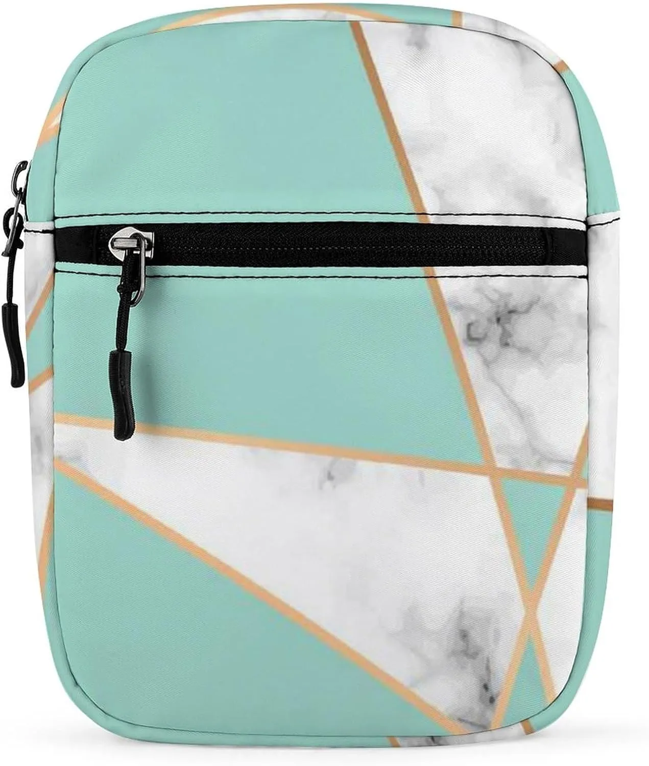 Marbling Golden Geometric Lines, Turquoise and White Marbled Adjustable Fanny Waist Pack Pouch, Waterproof Crossbody Runners Bag Wallet for Gym Hiking Fitness Women Men 6.1 x 2.2 x 7.9 inch