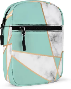 Marbling Golden Geometric Lines, Turquoise and White Marbled Adjustable Fanny Waist Pack Pouch, Waterproof Crossbody Runners Bag Wallet for Gym Hiking Fitness Women Men 6.1 x 2.2 x 7.9 inch