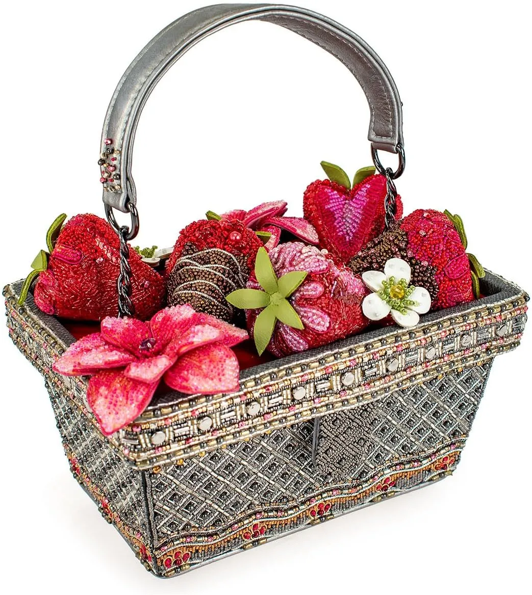 Mary Frances Women's Berry Beautiful Beaded Handbag Strawberry Basket Top Handle Bag, Multicolor, 7.75 x 5 x 4 Inches
